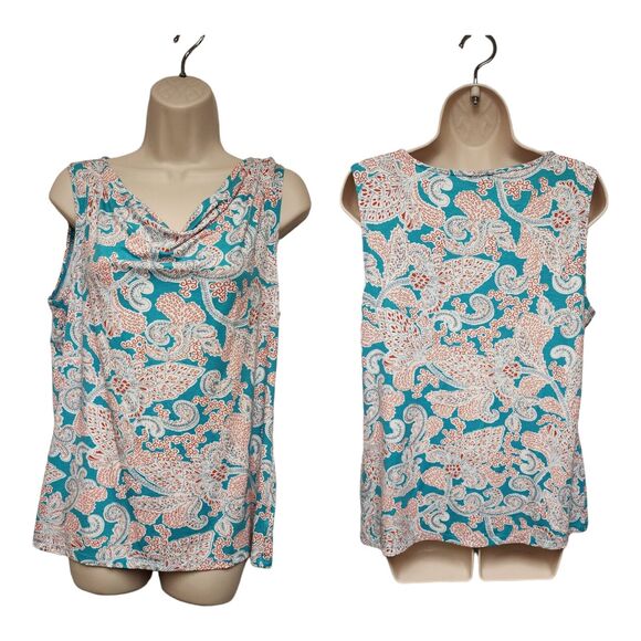 Talbots Womens Blue Red Floral Paisley Tank Top Cowl Neck Size M - Picture 1 of 6